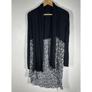 Kim & Cami Cardigan Womens Large Black White Floral Open Front Drape Lightweight